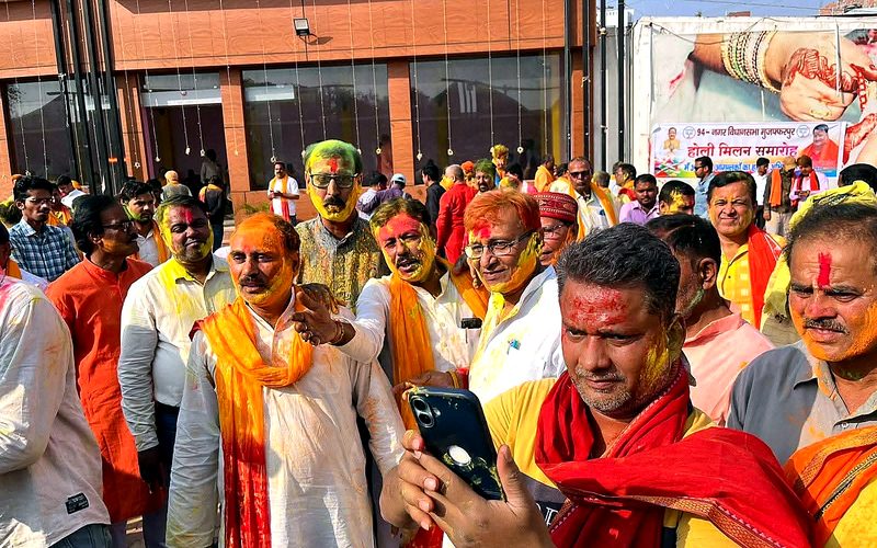 Holi gathering outdoors